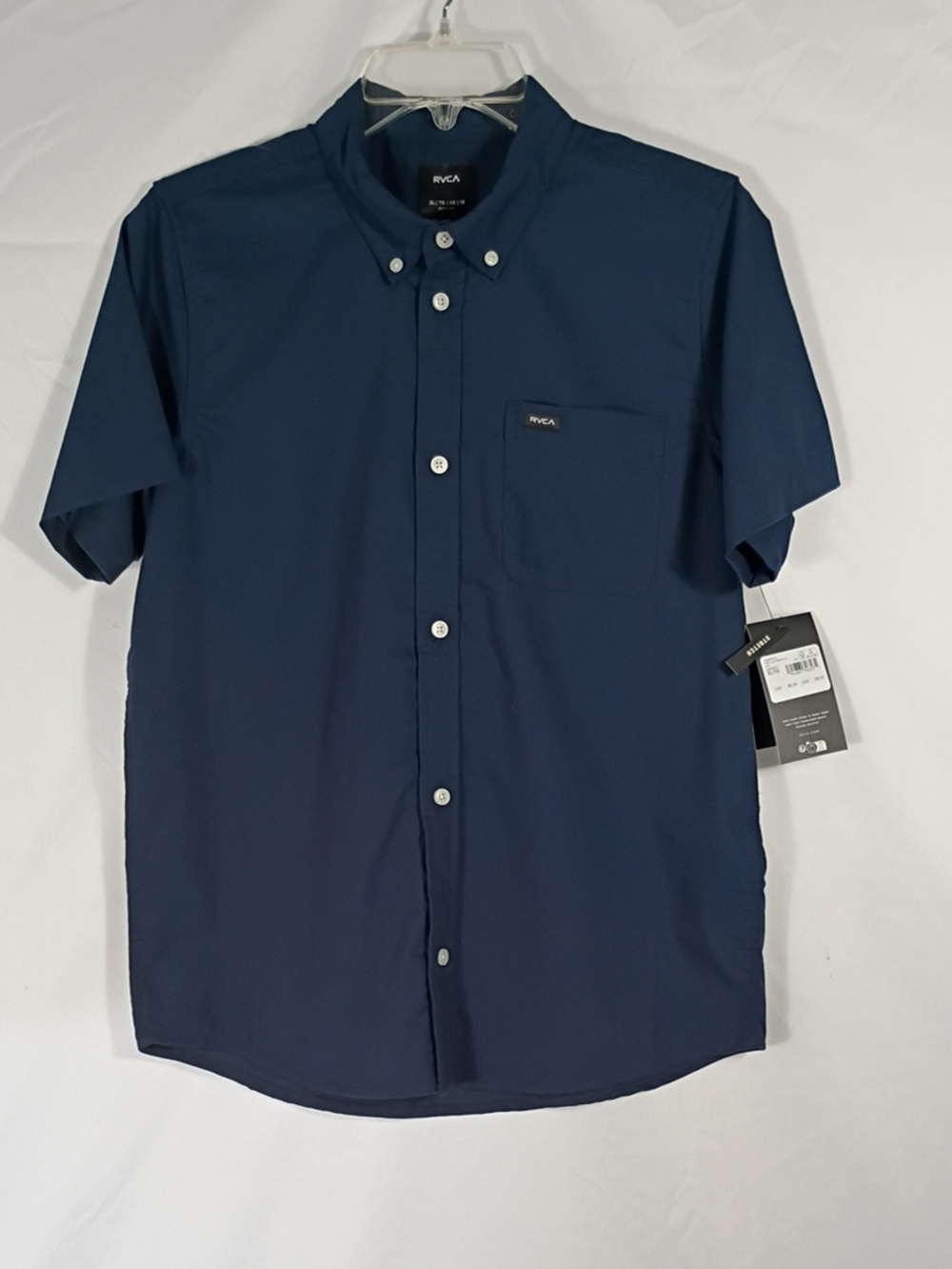 NWT RVCA That'll Do Stretch Blue Short Sleeve Boys Button Down Size XL/16
